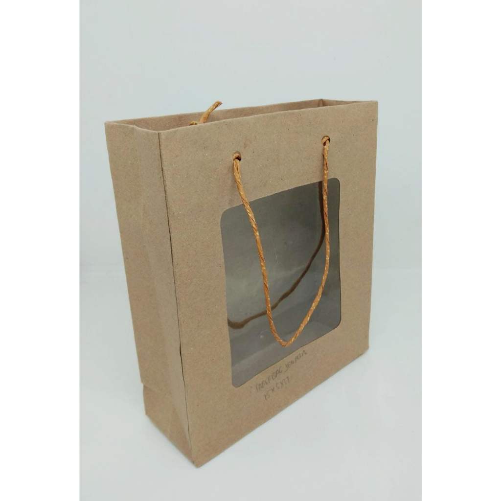 

12pcs Paperbag Tali Coklat Jendela Mika tas Hampers 15x5x17cm
