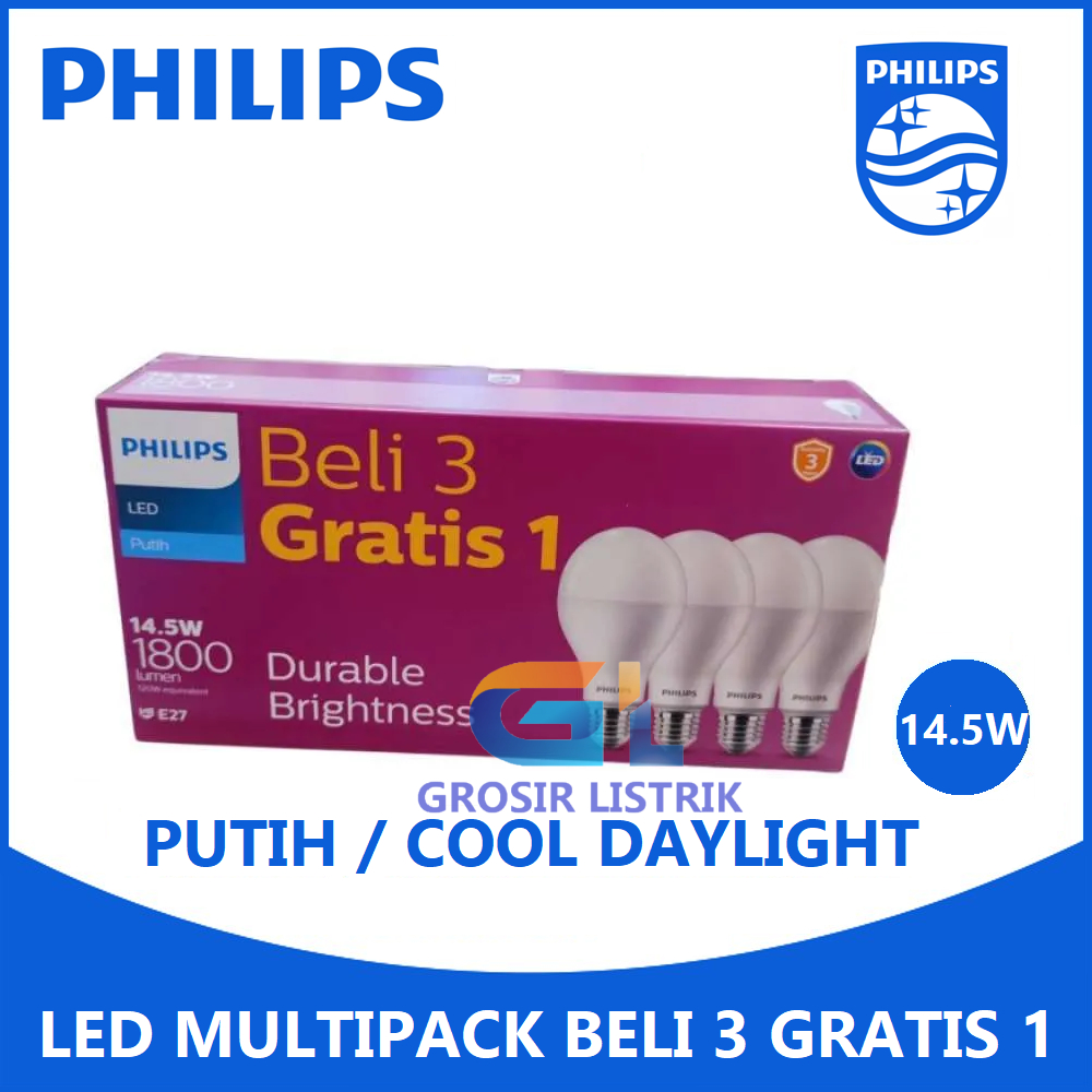 Lampu Philips LED Bulb MyCare Multipack 14.5W Putih (Paket 14.5 14,5 Watt W Beli 3 Gratis 1) LEDBulb Grosir