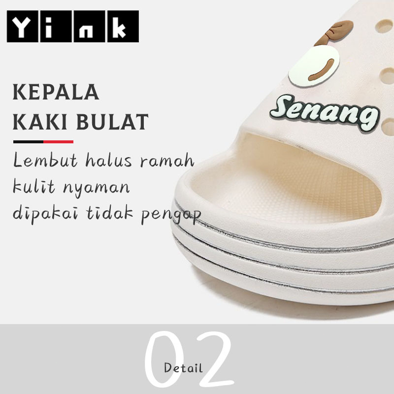 Yink Sandal Fuji Wanita Import 2025 Sendal Wedges Wanita Kekinian Korea Terbaru Rumah Jibbitz Platfrom Tebal Baim Viral Slip On Selop Lucu Eva