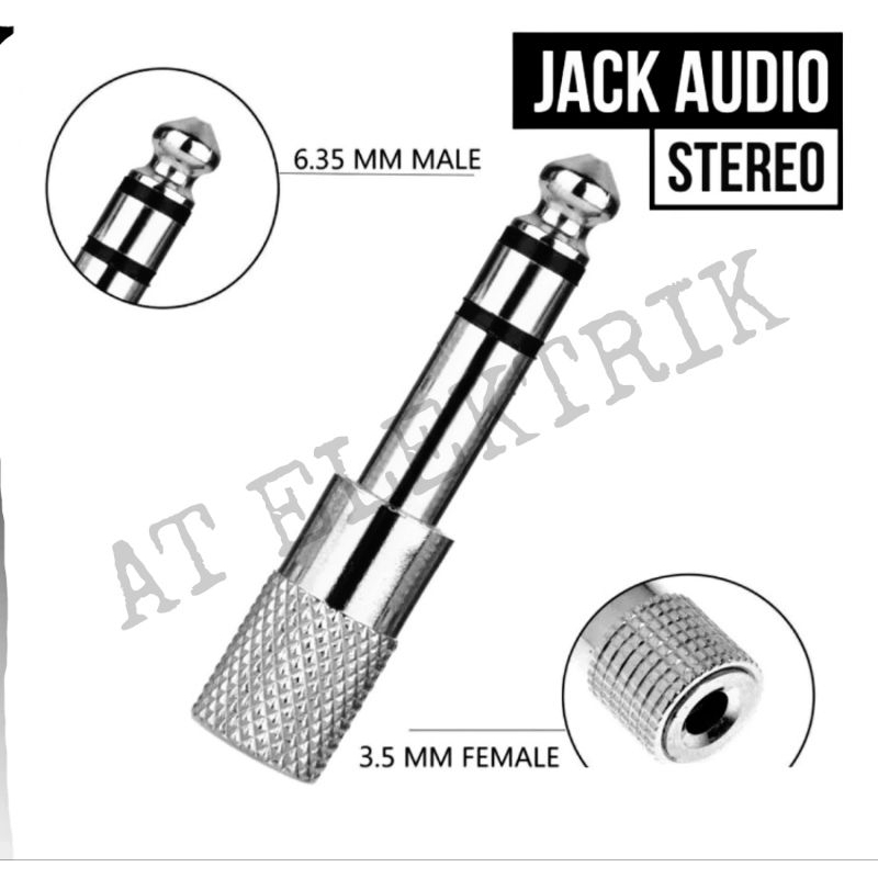 Konverter / Sambungan Jack Audio 3,5mm Auks To 6,5mm Stereo PVC Bahan Metal/Besi dan Plastik