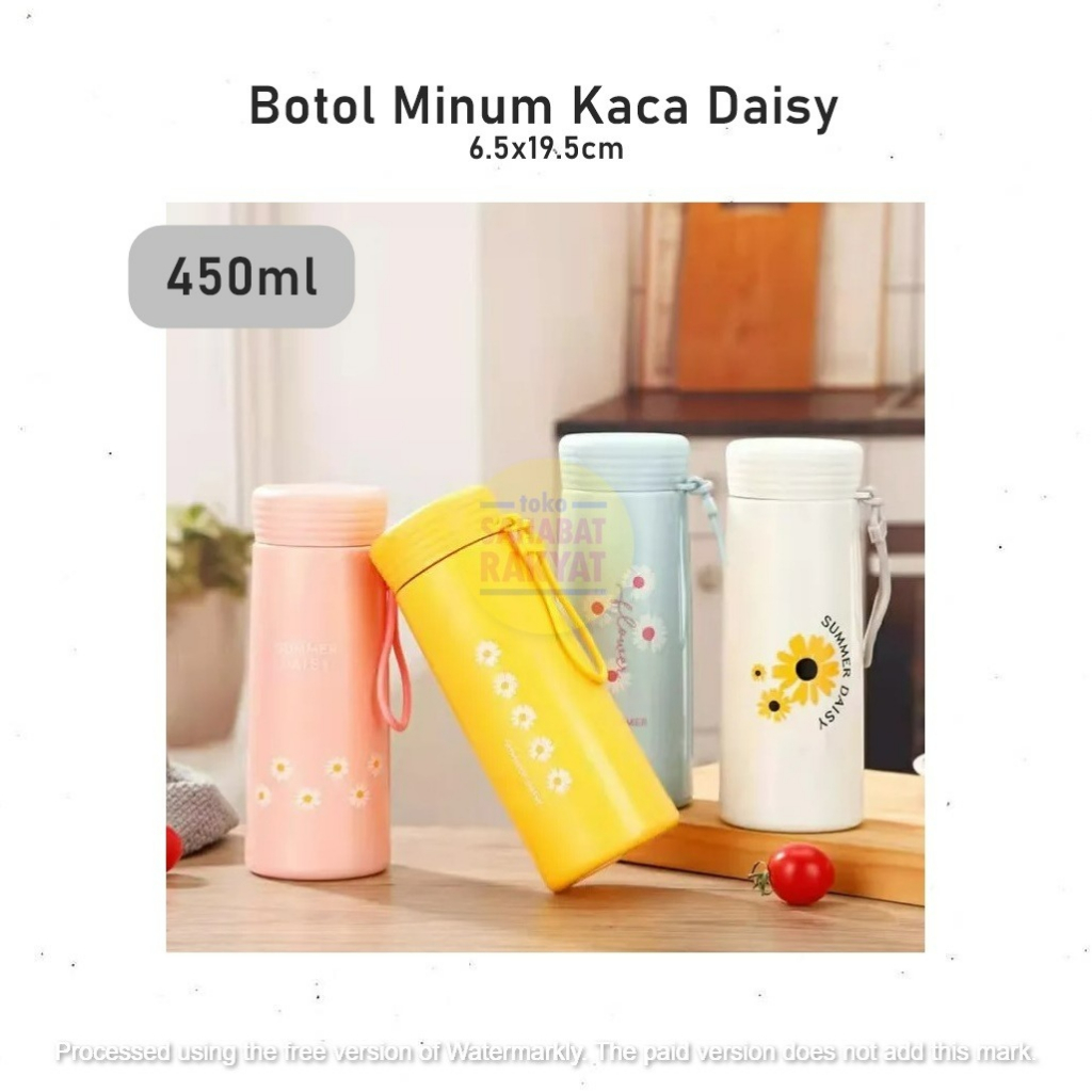 Botol Minum Kaca/Botol Travel Daisy 450ml