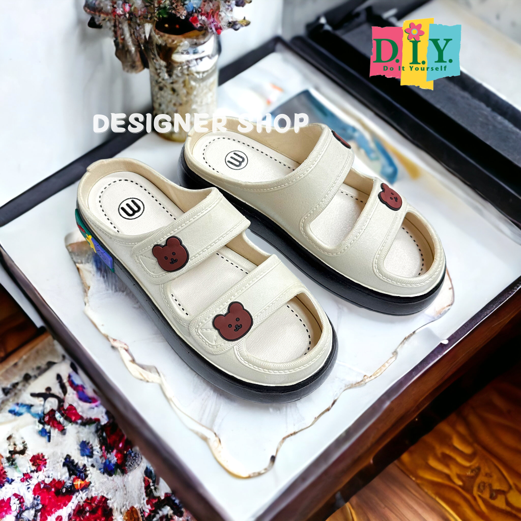 Sandal Wanita Ban Dua Motif Bear Lucu Terbaru