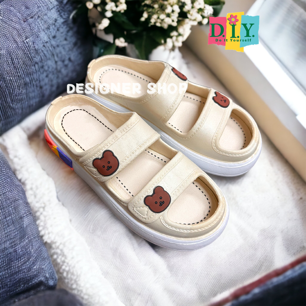 Sandal Wanita Ban Dua Motif Bear Lucu Terbaru