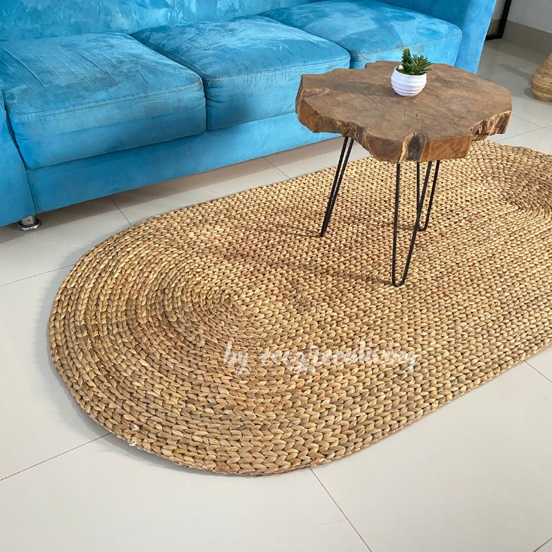 KARPET ANYAM / RUG ANYAMAN / TIKAR ANYAMAN ENCENG GONDOK BENTUK OVAL UKURAN 2X1 M