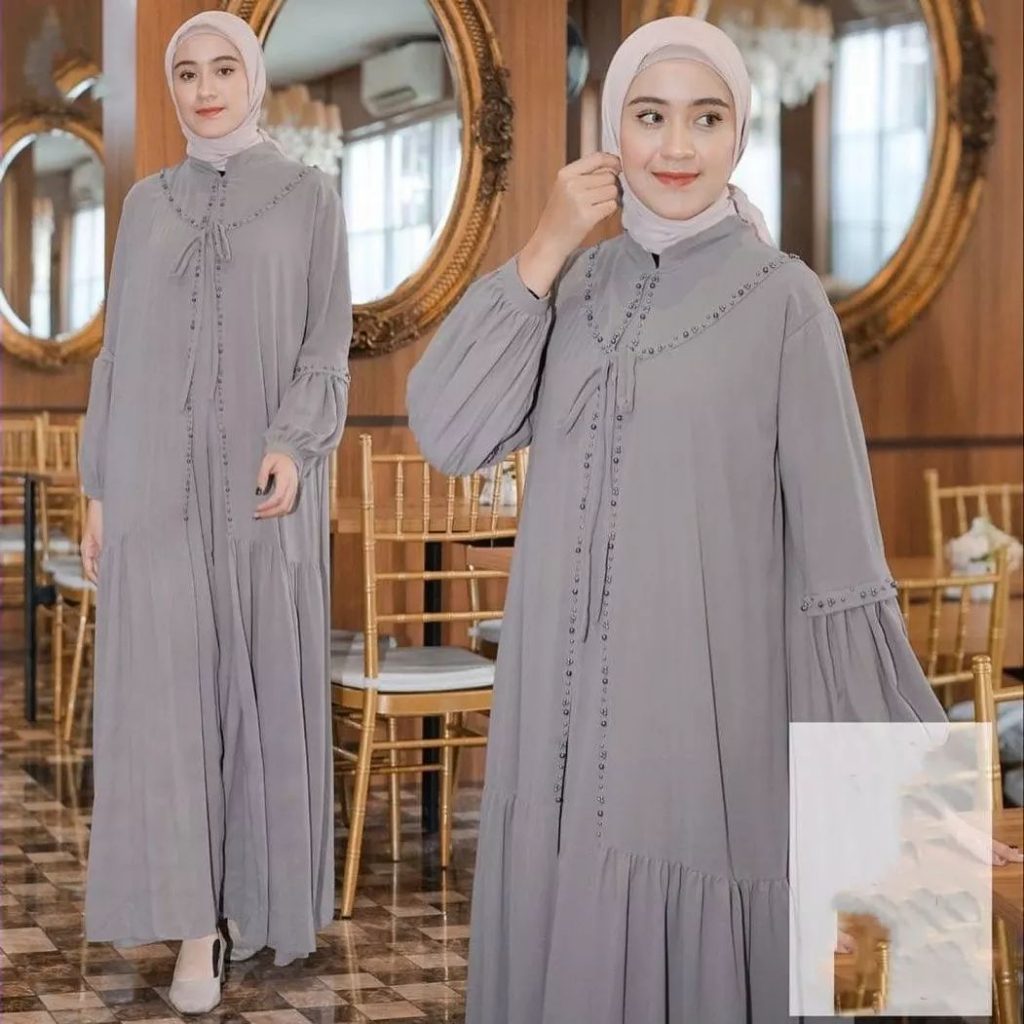 Baju Dress Wanita Gamis Ceruty Babydoll Full Furing Velia Maxy Aplikasi Mutiara Baju Kondangan Gaun Pesta Muslimah Gamis Kekinian Fashion Wanita