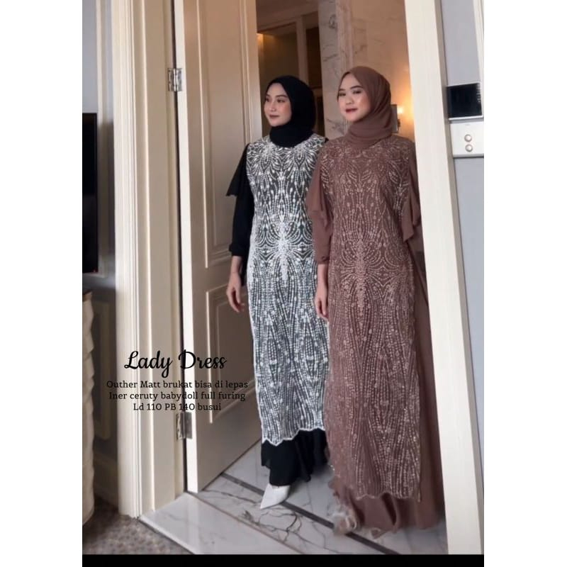 Lady Dress Gamis Brukat Kondangan/ Prewedding Dress Remaja/ Baju Pesta Wanita Muslim/ Gamis Outer Set/ Outfit Wanita Kekinian