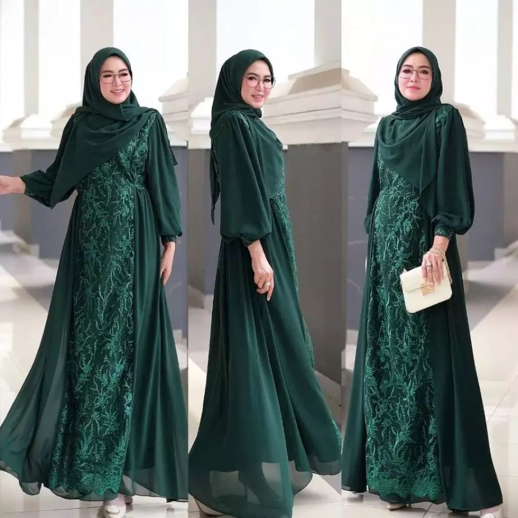 Zaskia Dress Kondangan Bridesmaid Dress/ Gamis Brukat Jumbo/ Gamis Ceruty Babydoll Full Furing/ Baju Muslim Gaun Pesta