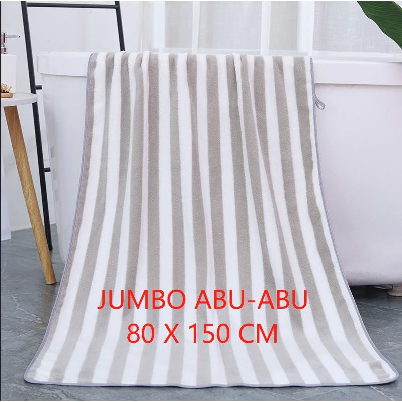 TBOSS [80X150cm] Handuk Mandi Extra Besar Dewasa Handuk Polos Serat Air Microfiber-SALUR ABU