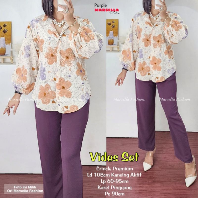 VIDES SET CRINCLE PREMIUM SETELAN CELANA BLOUSE SET WANITA ORI BY MARSELLA