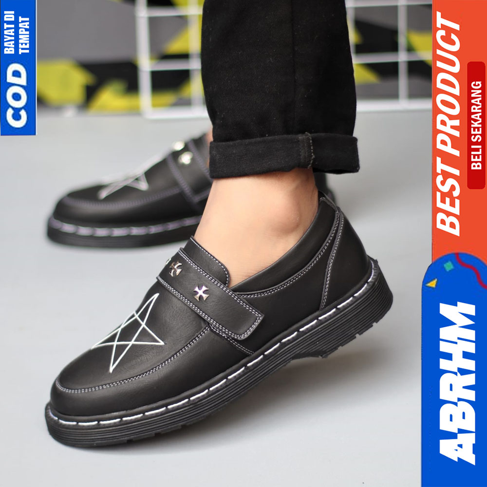 ABRHM Sepatu Loafers Docmart Formal Casual Kulit Pantofel Hitam Pria