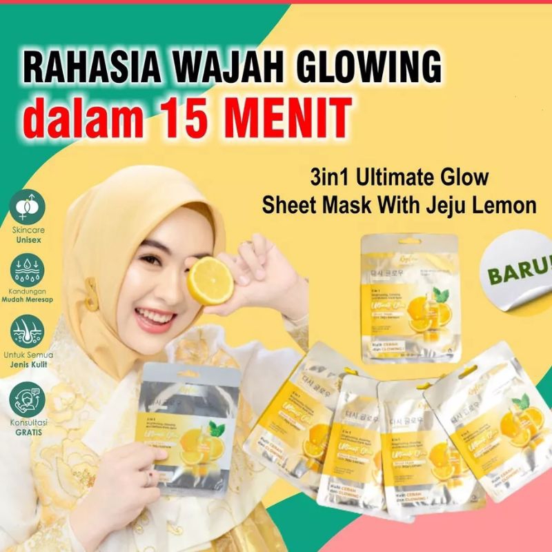 (BISA COD) SHEET MASK REGLOW DR SHINDY SKINCARE ORIGINAL 3 IN 1 ULTIMATE GLOW WITH JEJU LEMON MASKER