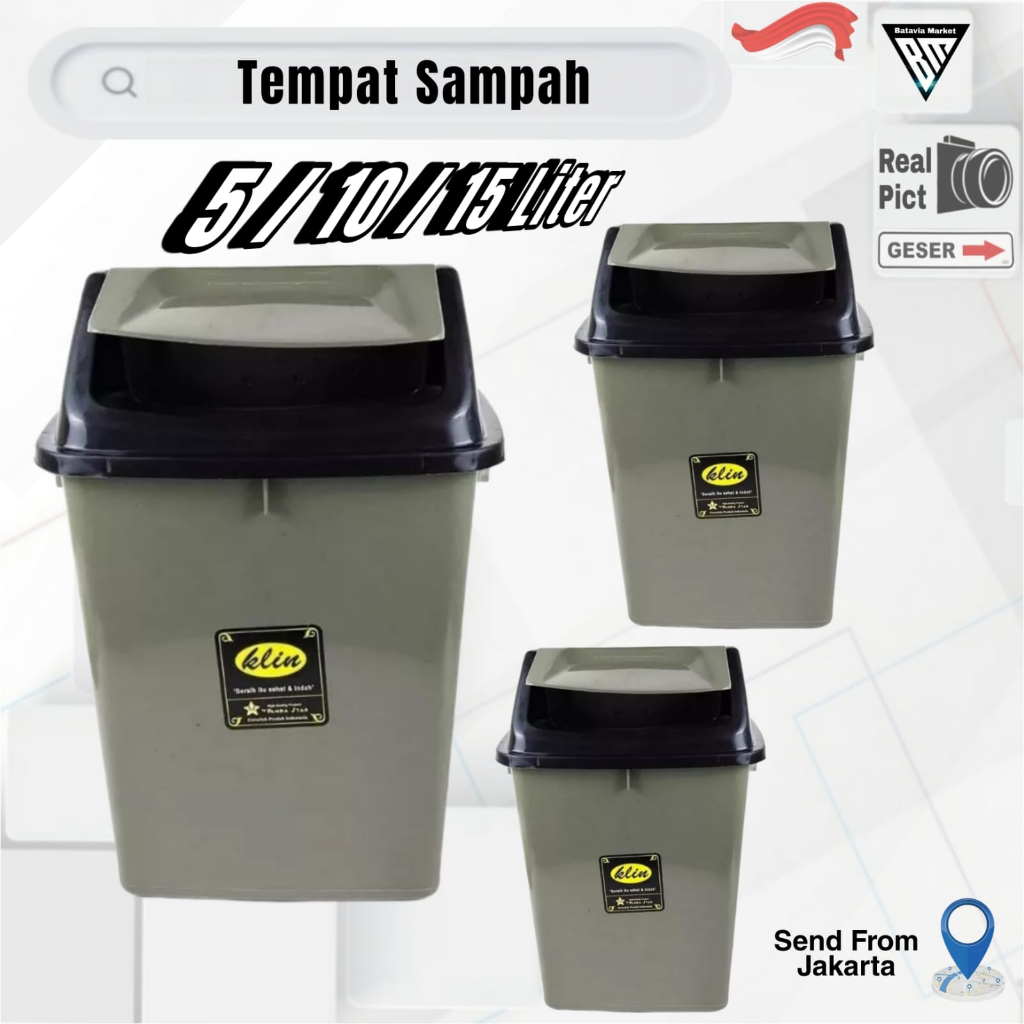 Tempat Sampah Segi Plastik / Tong Sampah Pelastik Kapasitas 5 Liter 10 Liter 15 Liter