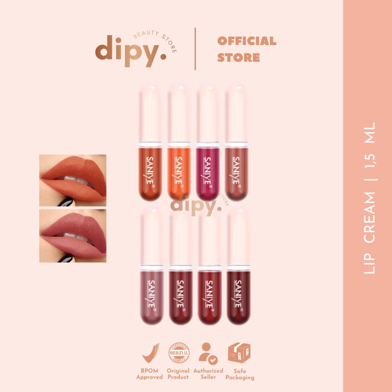 【BPOM】 SANIYE - Capsule Lipgloss 1,5 ML Highly Pigmented Intense Lipstik Liptint Liquid Lipcream Lip Matte Velvet Glaze Korean Mini Kapsul Murah Tahan Air Waterproof Transferproof Long Lasting Dorable Natural Nudes Viral Official Produk L1135