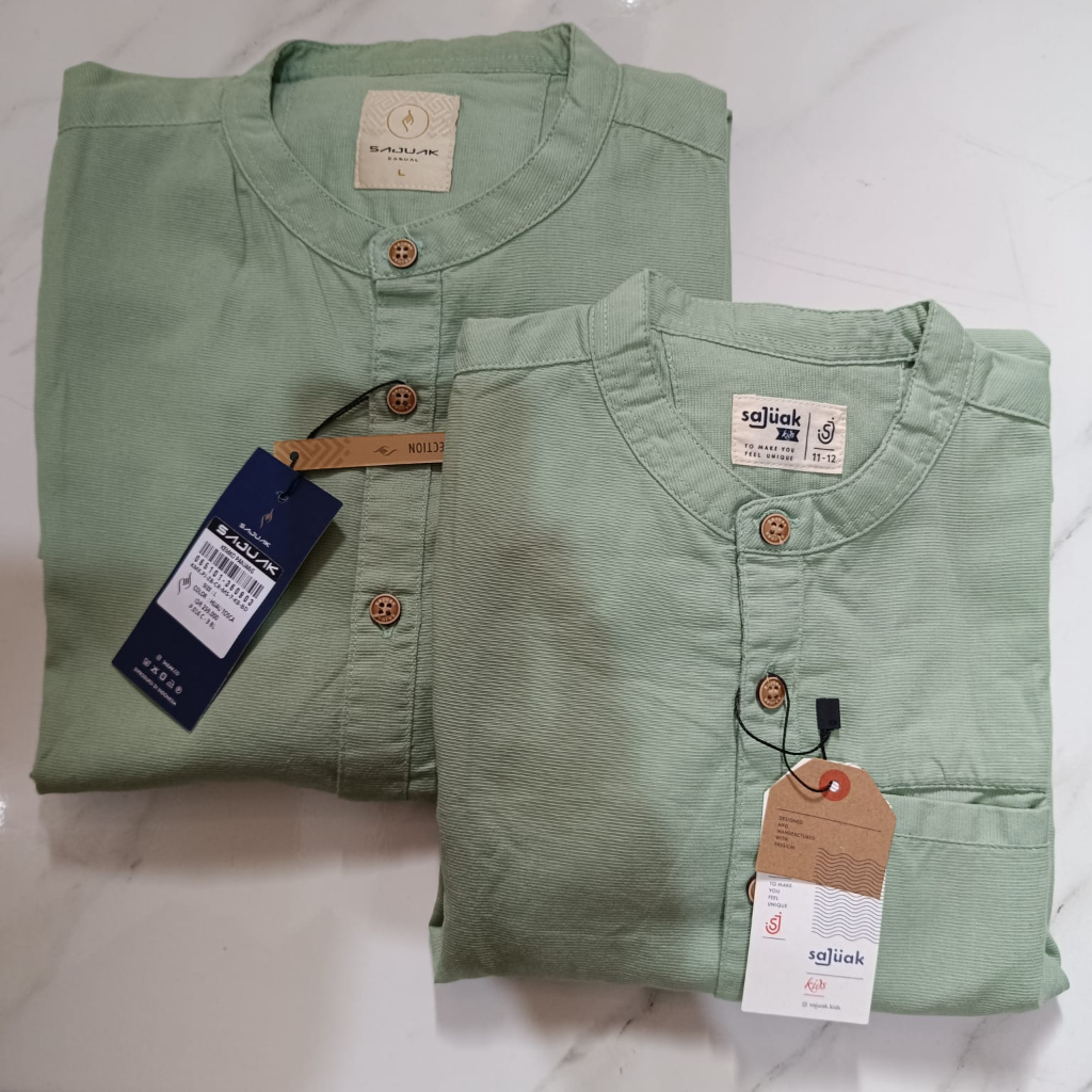 SAGE MINT BAJU KEMEJA KOKO KEMKO COUPLE PASANGAN AYAH ANAK LENGAN PANJANG DAN PENDEK KANCING FULL ORIGINAL SAJUAK