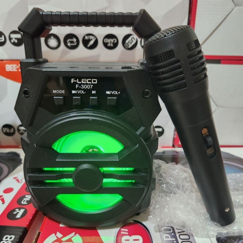 SPEAKER BLUETOOTH MIC KARAOKE FLECO F3007/F3008 RADIO FM SALON AKTIF MINI WIRELESS SUPER BASS SPEAKER PORTABLE