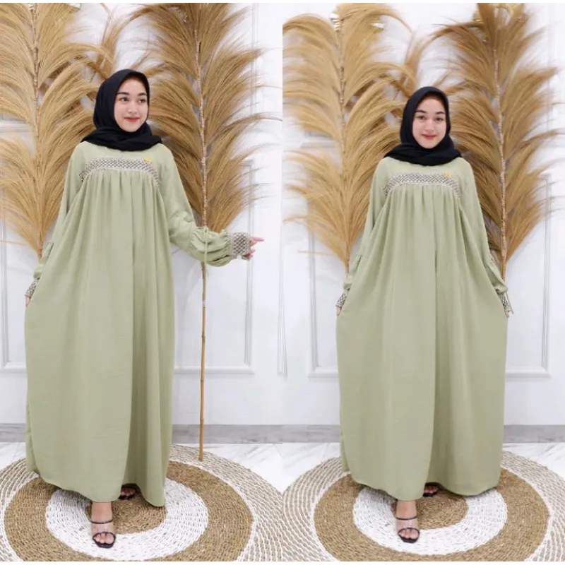 Gamis Renda Medina Terbaru Bahan Crinkle Airflow By Mall Indonesia