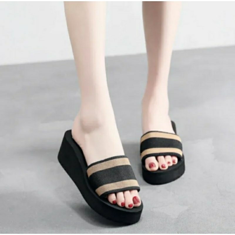 Sandal wanita kekinian sendal wedges Selop kombinasi