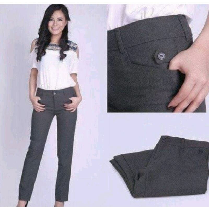 Celana Kerja Wanita Kantor Bahan Kain Semi Wool Import Hitam -  Navy - Abu