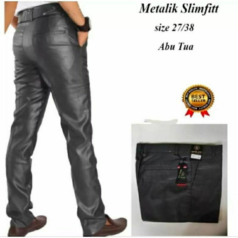 (original evabil) Celana Formal Pria Dasar Mengkilap METALIK Slimfit / Kantor Kerja Panjang