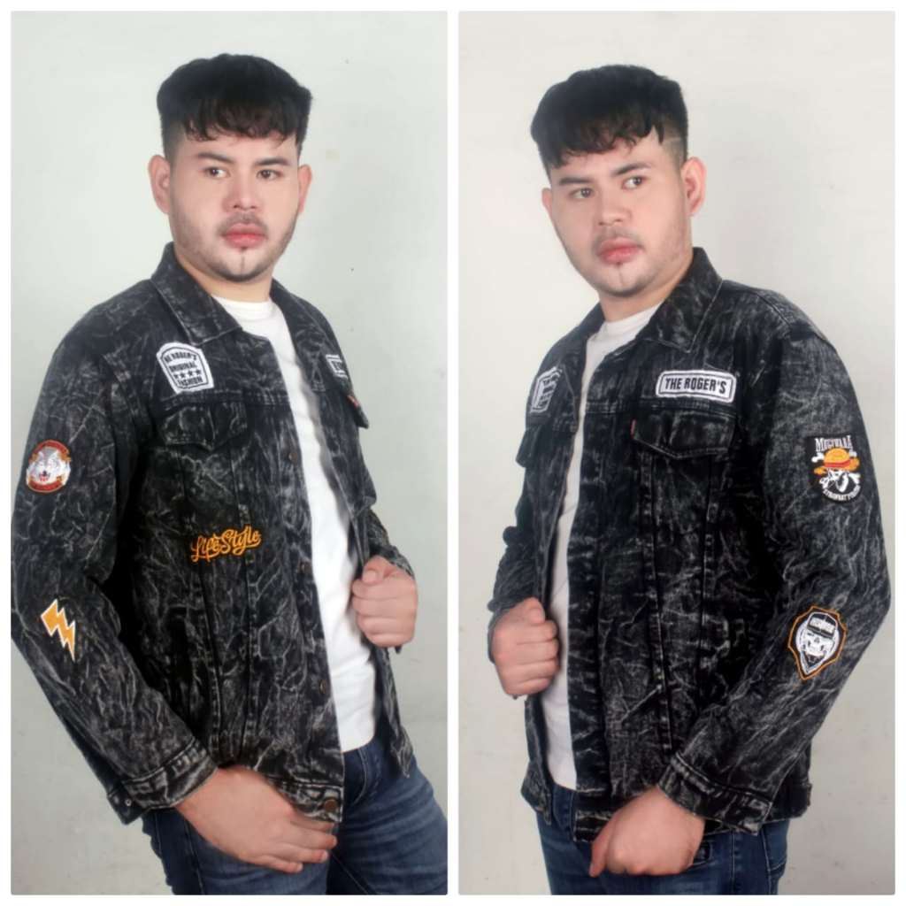 bayar ditempat/ jaket jeans pria motif emblem terbaru 2023/ jaket jeans pria motif bordir/ jaket denim cowo kekinian