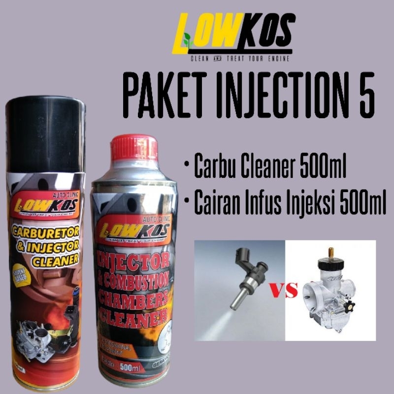 LOWKOS - PAKET INJECTION 5 : 1 Botol Carbu Cleaner 500ml + 1 Botol Cairan Infus Injeksi 500ml