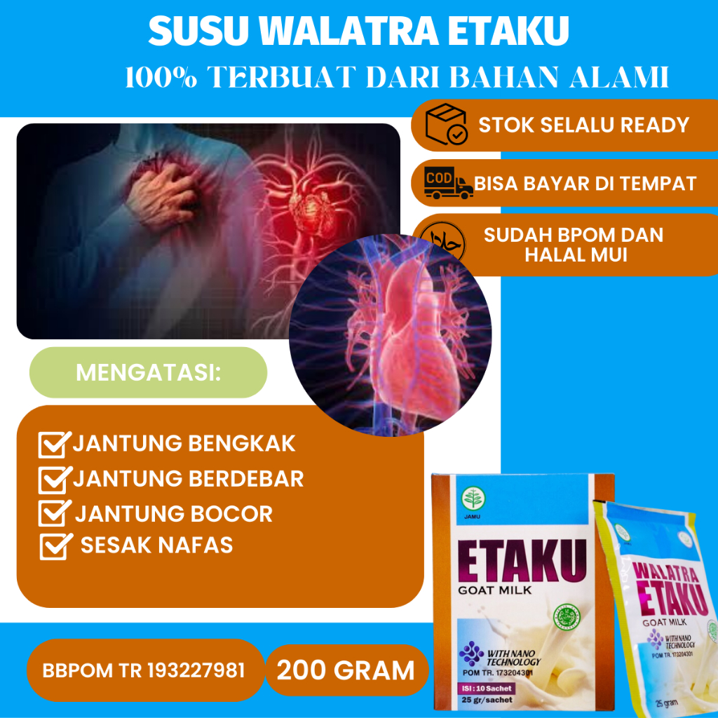 

Susu Buat Penyakit, Obat Jantung bengkak, Obat Jantung Berdebar, Obat Jantung Bocor, Obat Sesak Nafas, Obat Jantung Koroner Atasi Dengan Walatra etaku 100% Original