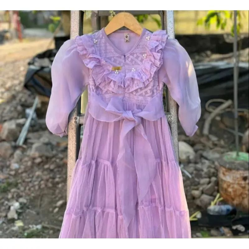 Gamis pesta princes burkat mix organza anak/gaun pesta anak burkat/dress anak organza terbaru/bisa cod/gamis gaun pesta anak inara