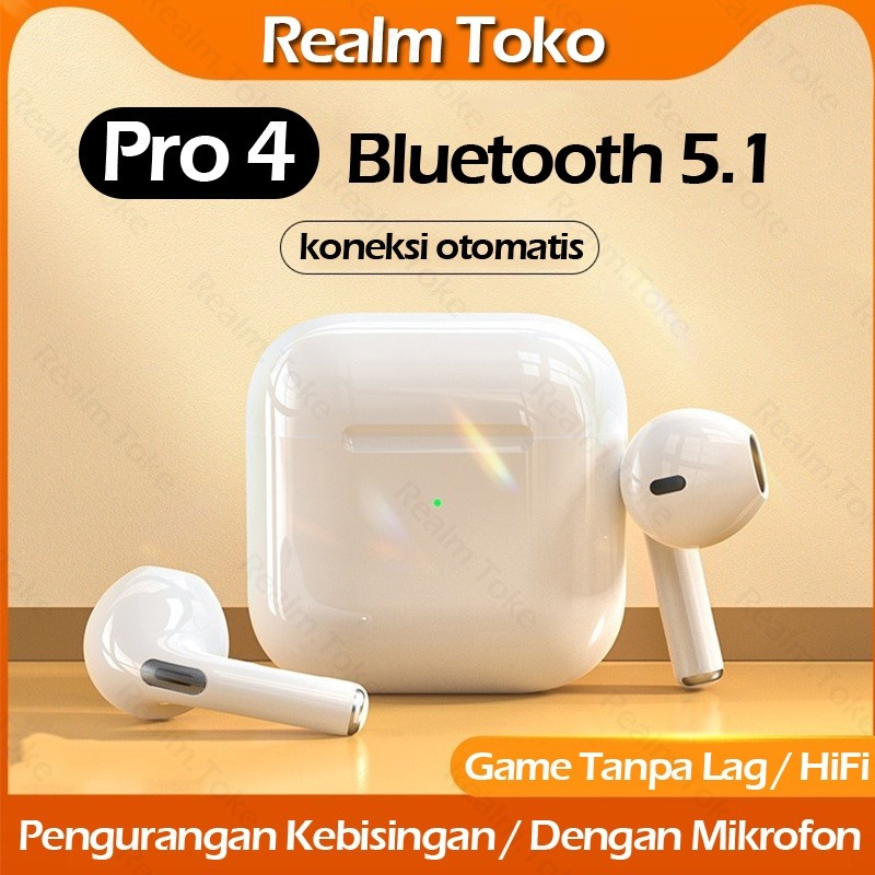 Pro 4 Headset Bluetooth TWS with Mic Smart Touch Control Earphone Bluetooth HiFi Stereo Handset Wireless Earbuds Olahraga Tahan Air