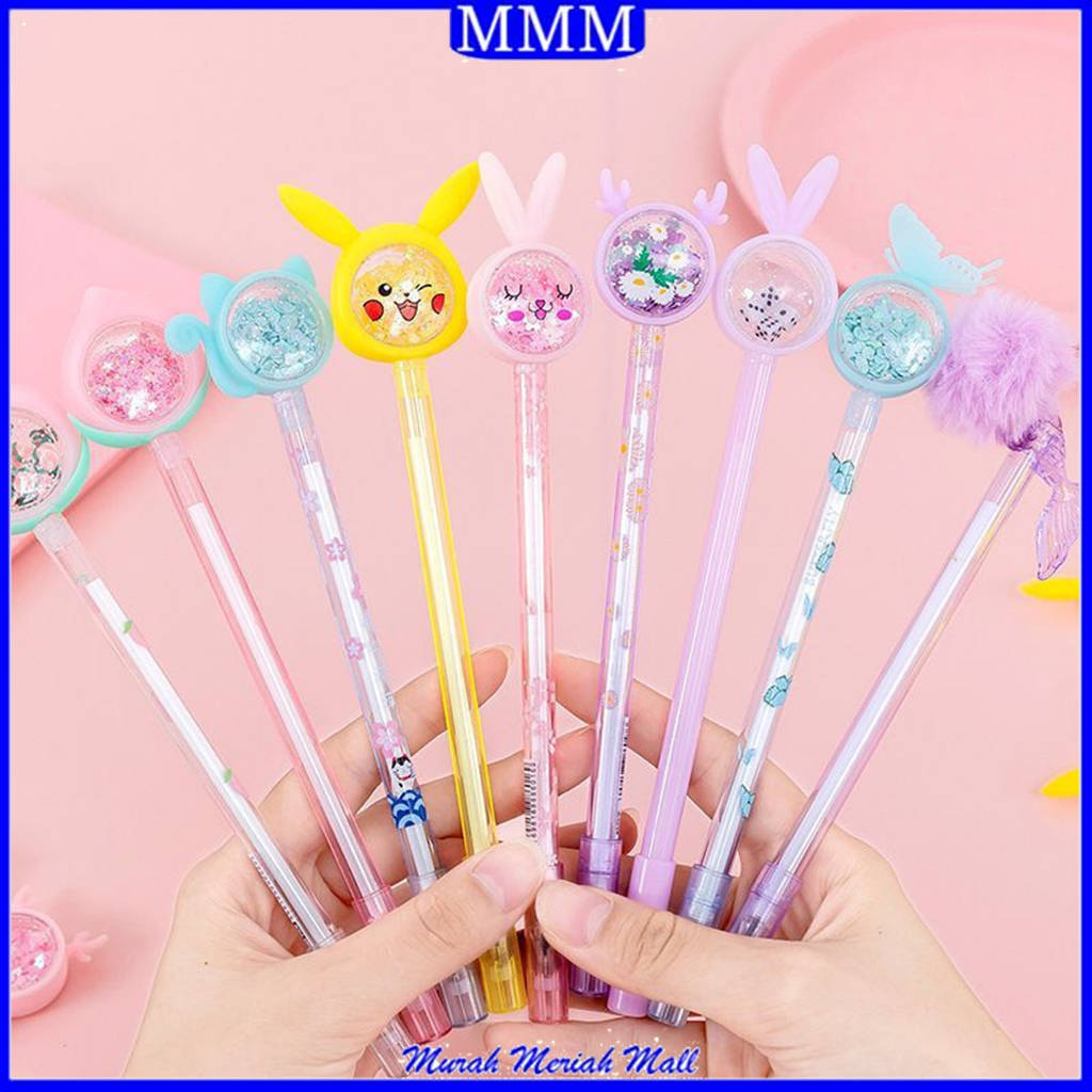 MMM Pena Karakter Payet Gliter Bunny Lucu Black Ink Gel Pulpen Motif Kupu&quot; Murah Gel Bolpen Gel Pastel Alat Tulis Karakter Kupu-Kupu Perlengkapan Sekolah Kantor Murah Import