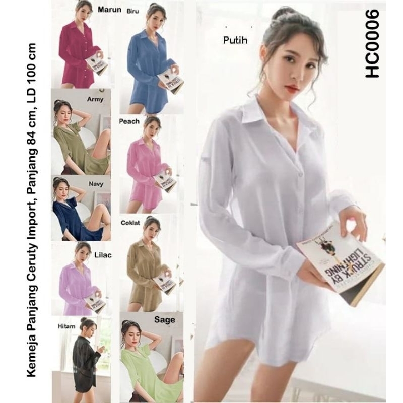 HC0006 Kemeja Lengan Panjang Sifon / Kemeja Transparan Seksi / Kemeja Oversize / Kemeja Sexy Lengan Panjang / Kemeja Transparan