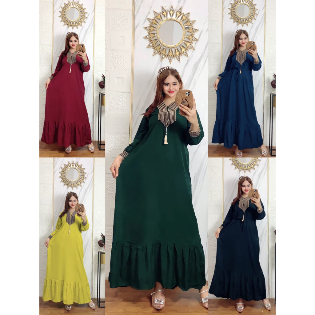 Baju Daster  Gamis Long Dress Longdress Arab Arabian  Renda Dubai Dubay  Zema Lengan Panjang LD 110 
