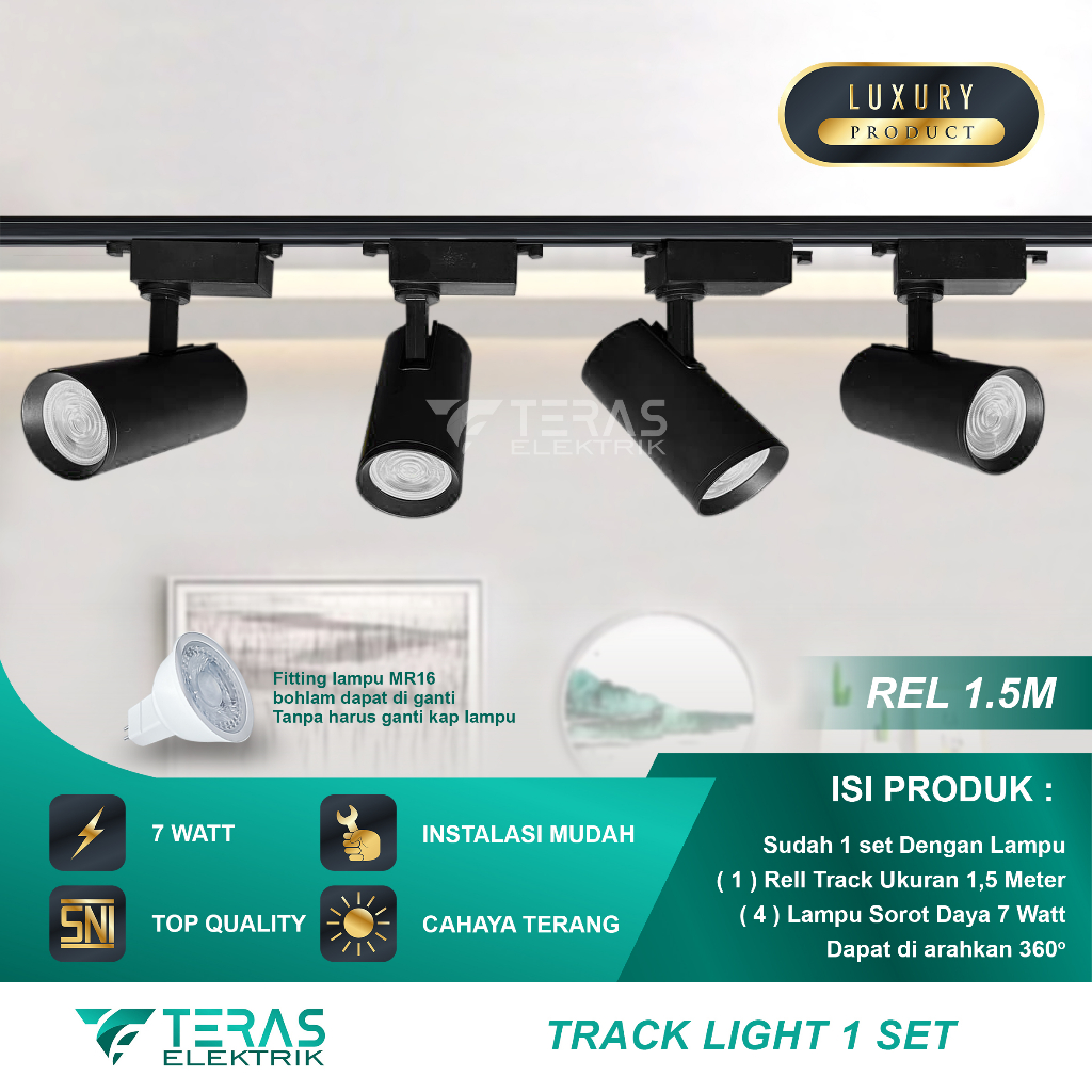 Paket Lampu sorot rel 1 set isi 4 spotlight track light rell 1.5 Meter