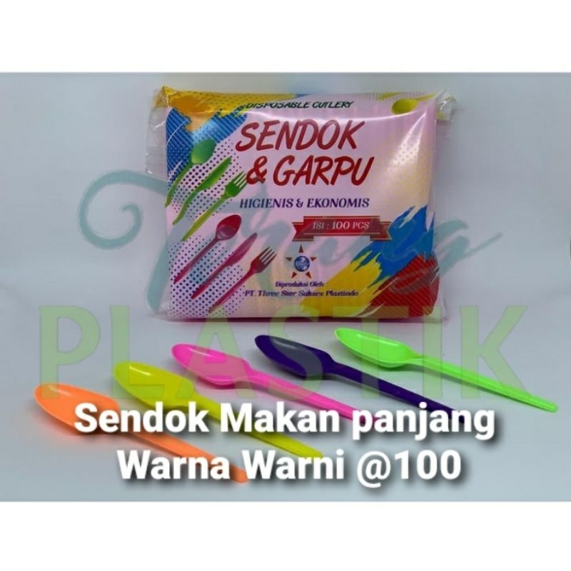 Sendok Makan Plastik Panjang warna warni