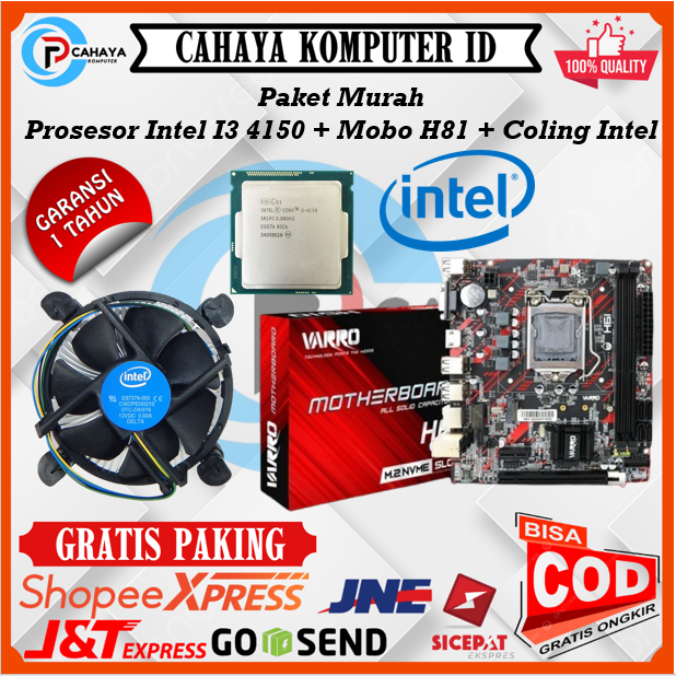 Paket Prosesor Intel i3 4150 Plus Motherboard H81 Varro + Cooling Murah Garansi 1 Tahun