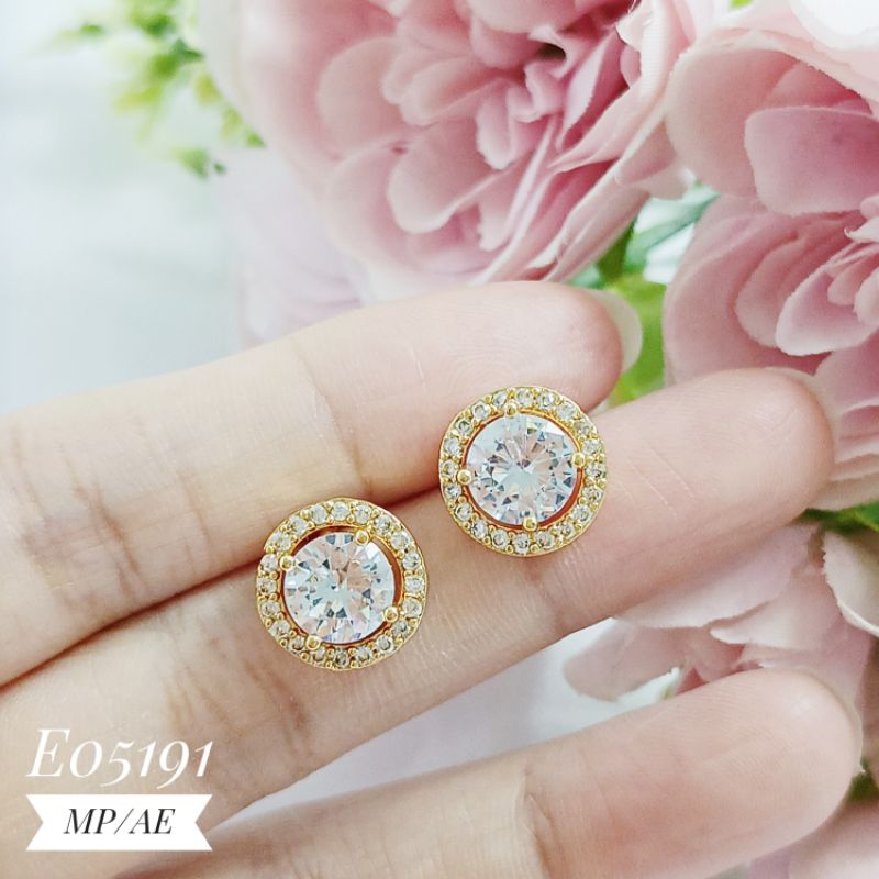 Anting tusuk bulat permata zircon mewah gold E05191