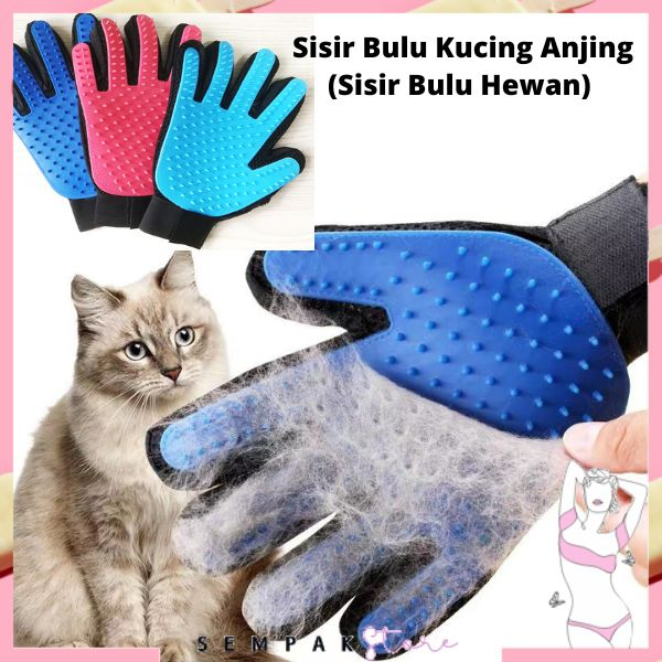 SS Sarung Tangan Bulu Kucing Silicone Pet Glove Sisir Bulu Kucing Anjing Hewan Peliharaan Brush Grooming Press Sikat Pembersih Bulu Rontok Pet Brush Sisir Bulu Hewan