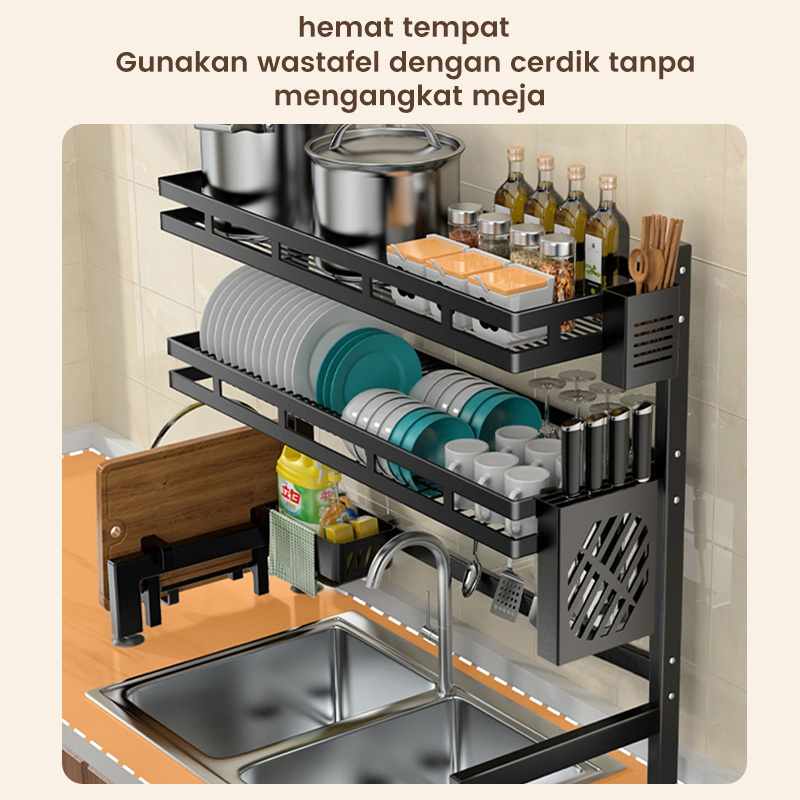 Weyon Sakura Rak Piring Rak Dapur Cuci Piring Rak Wastafel Cuci Piring Rak Stainless Steel Penyimpanan Dapur Rak Pengering Piring Rak（LSJ）