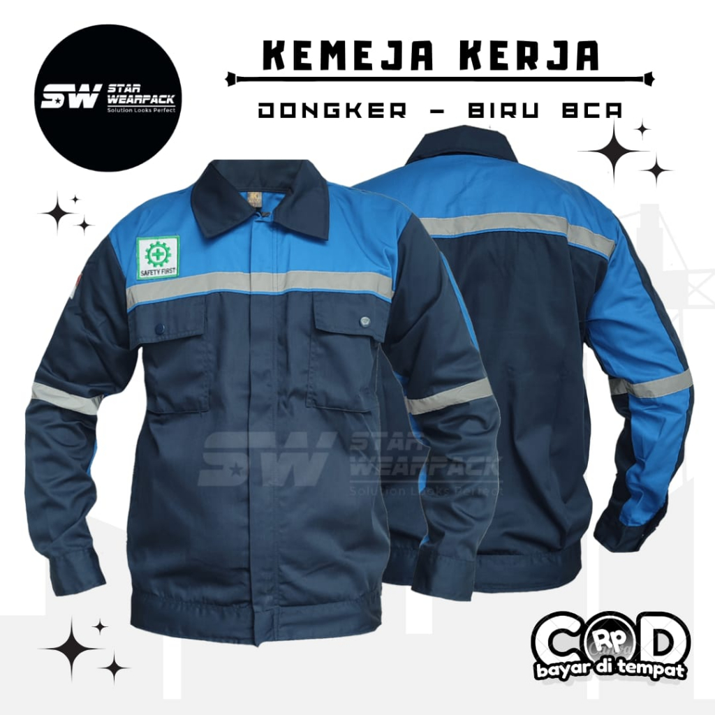 Star Wearpack - Atasan Baju Kerja Proyek Warna Dongker Kombinasi Biru BCA