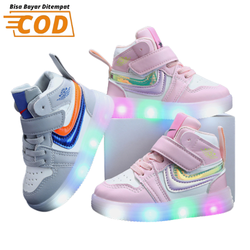 SH2326 Sepatu sneakers Anak Perempuan dan Laki Laki LED lampu nyala anak ringan fashion kasual Semi boot size 21 - 30 untuk anak 1 sd 6 tahun