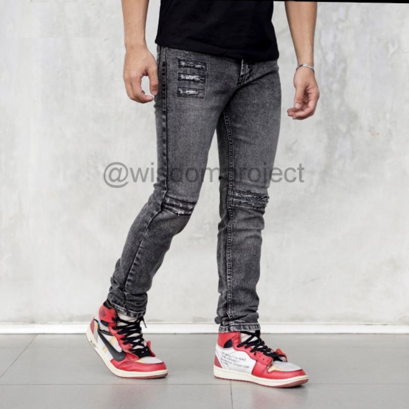 Wisdom Plestyle - Celana Panjang Jeans pria Sobek Lutut Rpd5 Original Stretch badjatex Premium