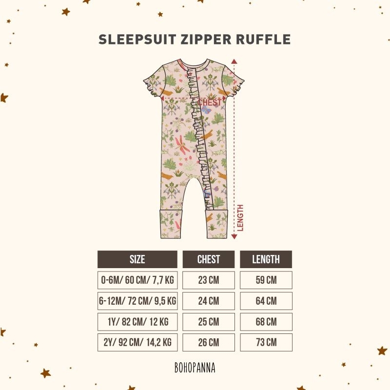 BOHOPANNA - SHORT SLEEPSUIT ZIPPER RUFFLE BOHOPANNA - SLEEPSUIT BAYI - BAJU TIDUR ANAK