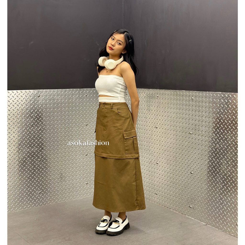 ASOKA Jacob Skirt 2187 - Rok Cargo Bawahan Wanita - Casual A-Line Skirt Chinos