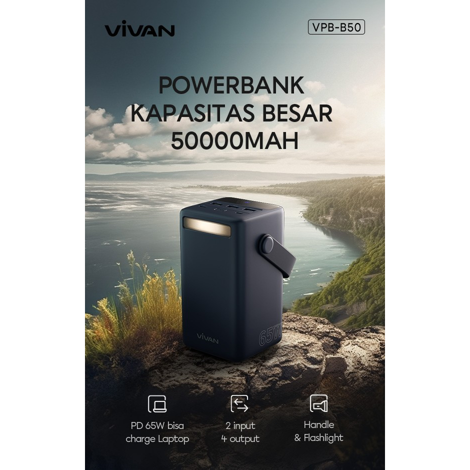 Vivan VPB-B50 50000mAh PD 65W Big Powerbank Laptop Macbook Flashlight