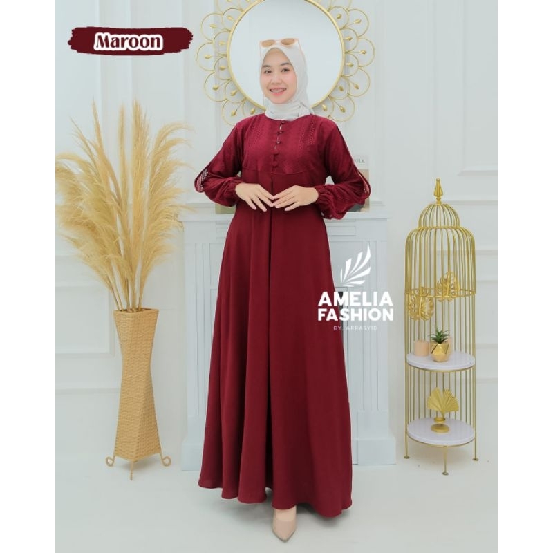 KANAYA DRESS ORI AMELIA FASHION DRESS CRINGKLE KOMBINASI BRUKAT MALIKA TERBARU