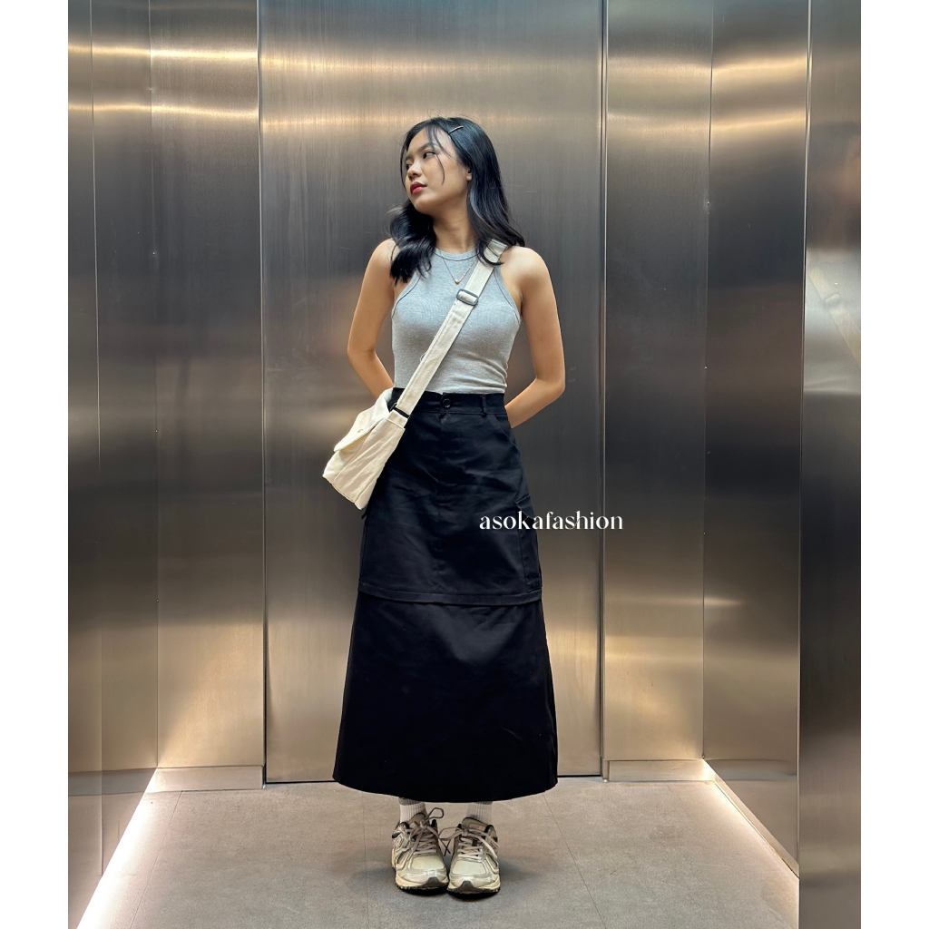 ASOKA Jacob Skirt 2187 - Rok Cargo Bawahan Wanita - Casual A-Line Skirt Chinos