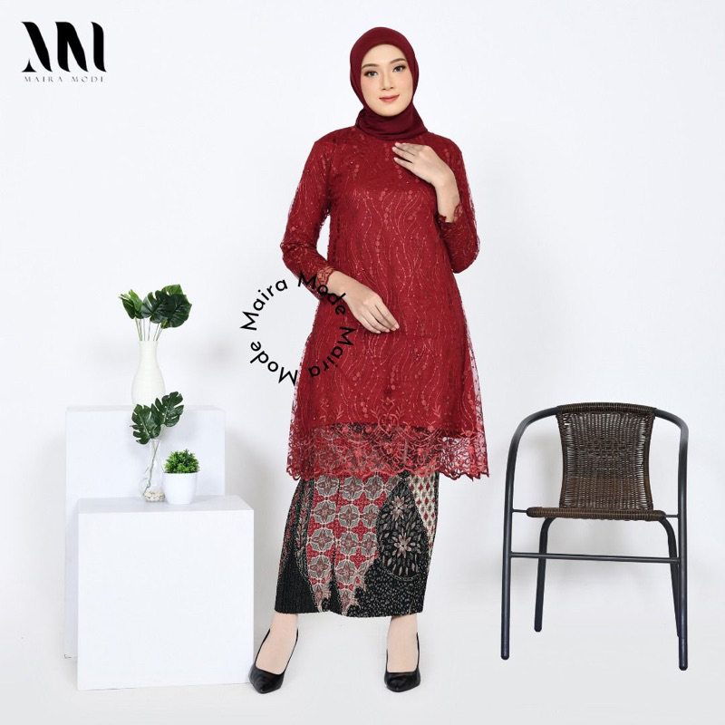 Permata Olshop / Kebaya Tunik Tulle  / Baju Kondangan / Kebaya Modern / Setelan Baju Pesta Kebaya