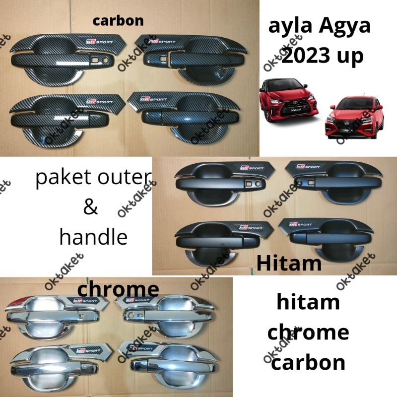 paket outer handle tank cover Agya Ayla 2023 2024 2025 Gr Sport Hitam Chrome carbon