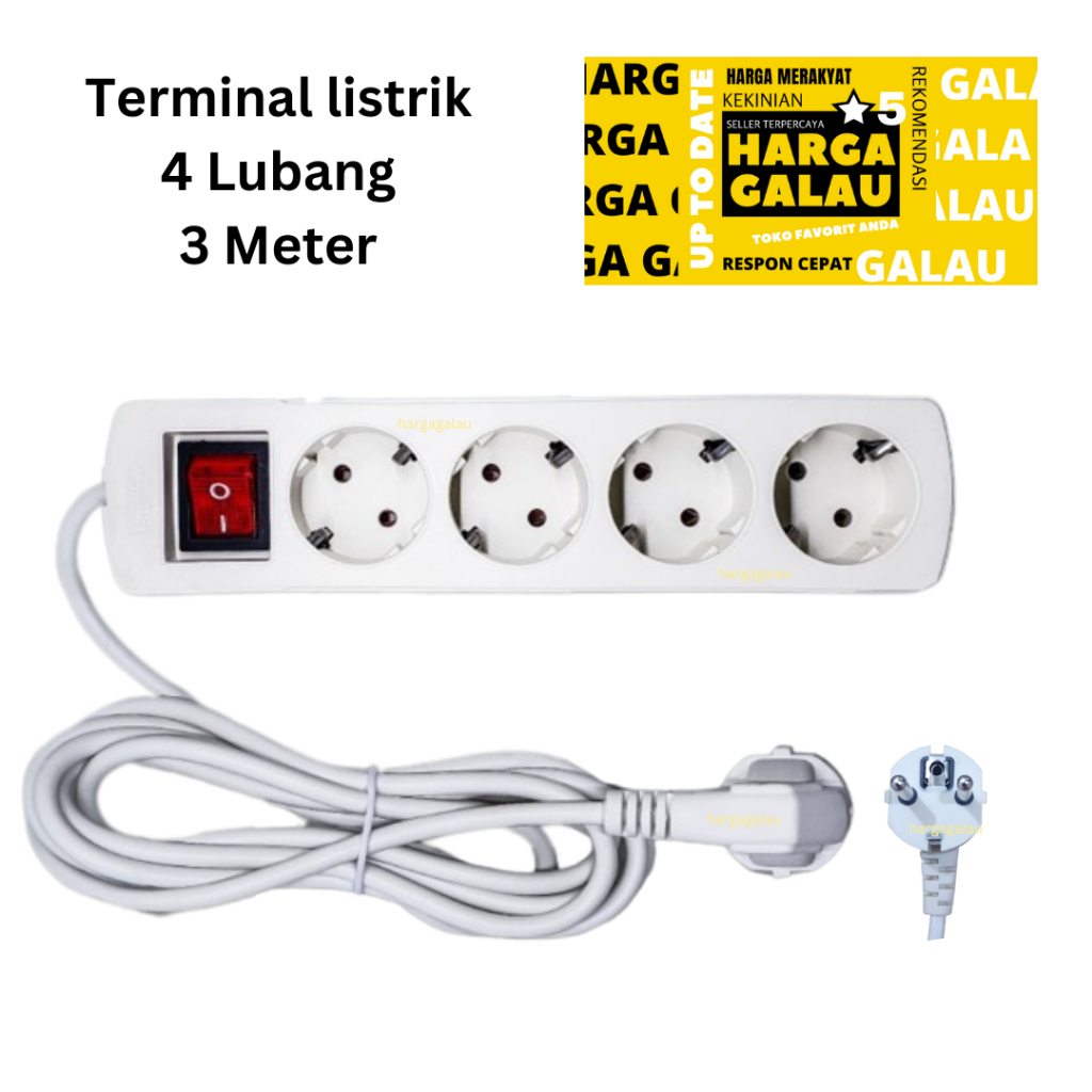 Sambungan Listrik 3 4 5 lubang 2 Meter SNI + on off led Kabel asli tembaga 2M terminal stop kontak multi Arde