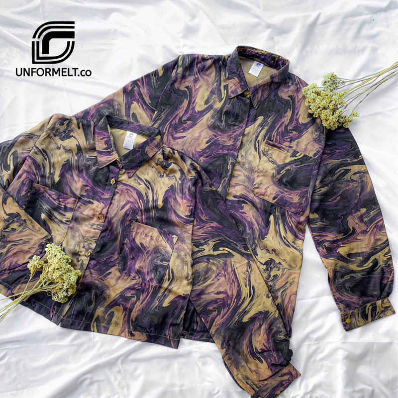 Kemeja Blouse Atasan Wanita Motif Marble Semi Sutra