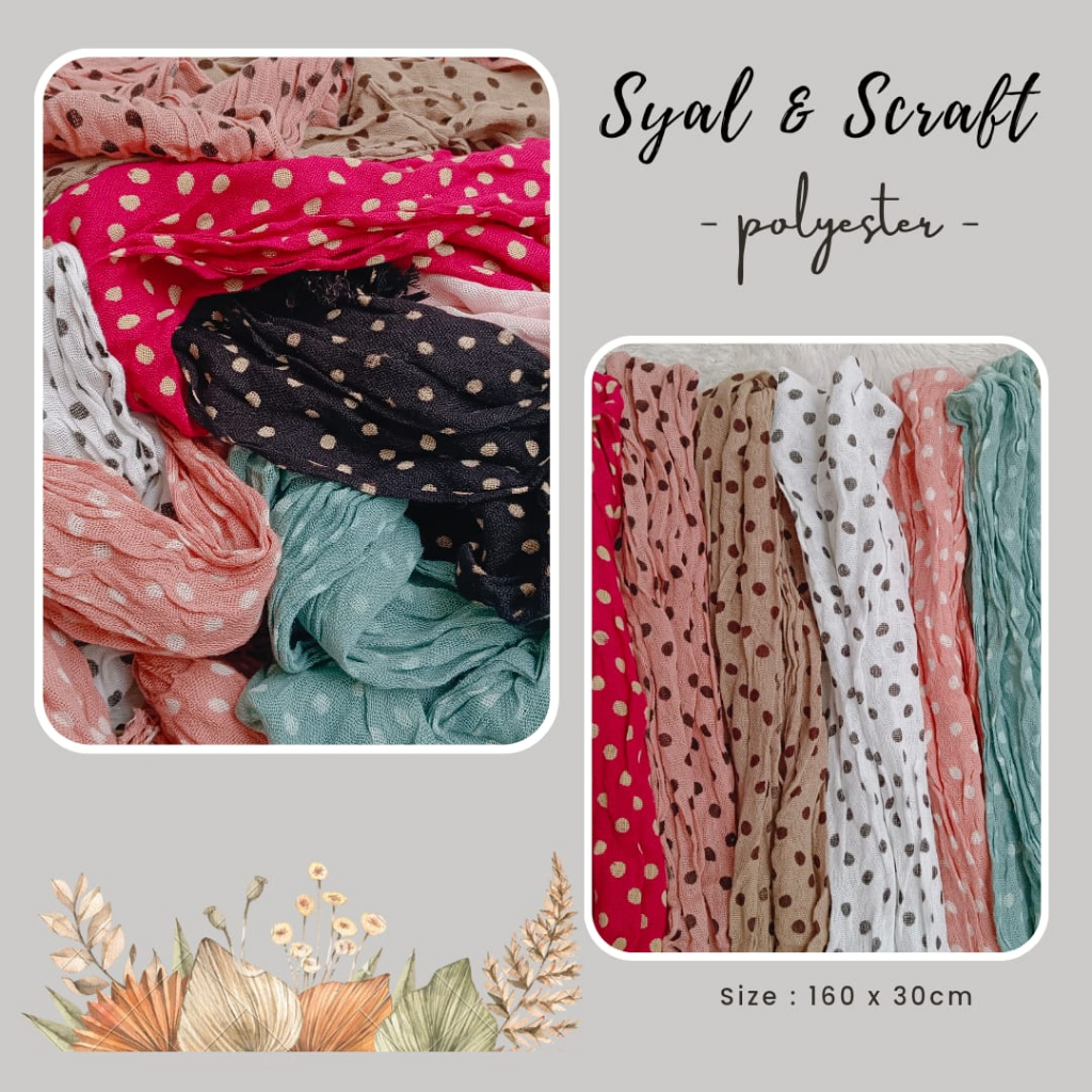 Syal Selendang Polyester Crinkle Rumbai Motif 160 x 30cm / Scraft Motif Crinkle Rumbe